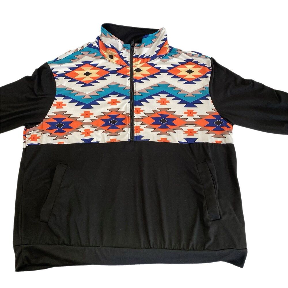 Aztec Print Half-Zip Lightweight Pullover Sweatshirt Geometric Womens Size 2XL